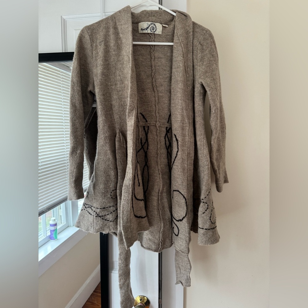 Tan Open Front Cardigan with Relaxed Fit